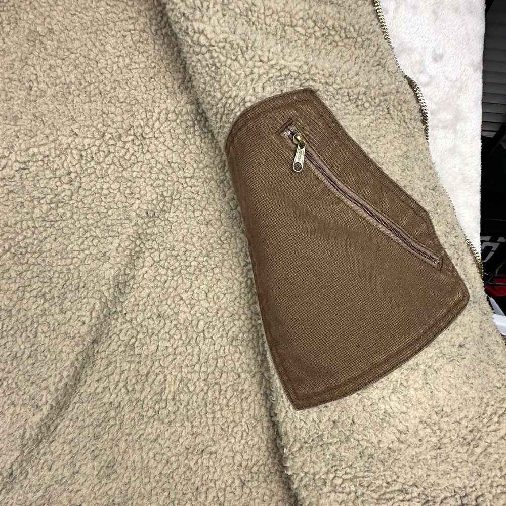 Berne Mens 2XL Brown Duck Canvas Sherpa Lined Workwear Vest Full Zip V-Neck - Picture 13 of 16